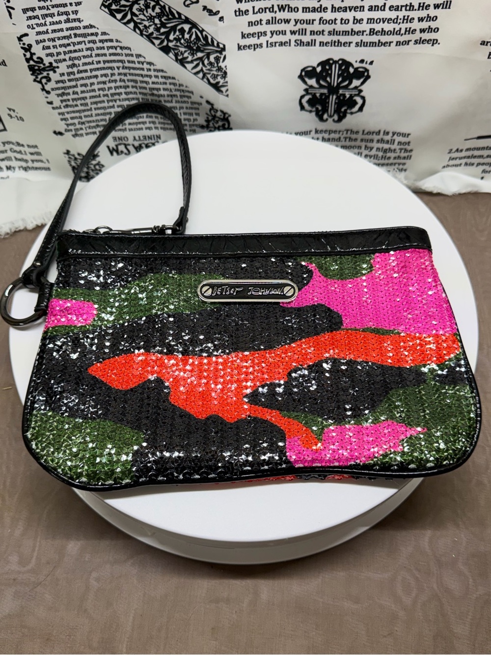 Betsey Johnson Sequin Camo Wristlet